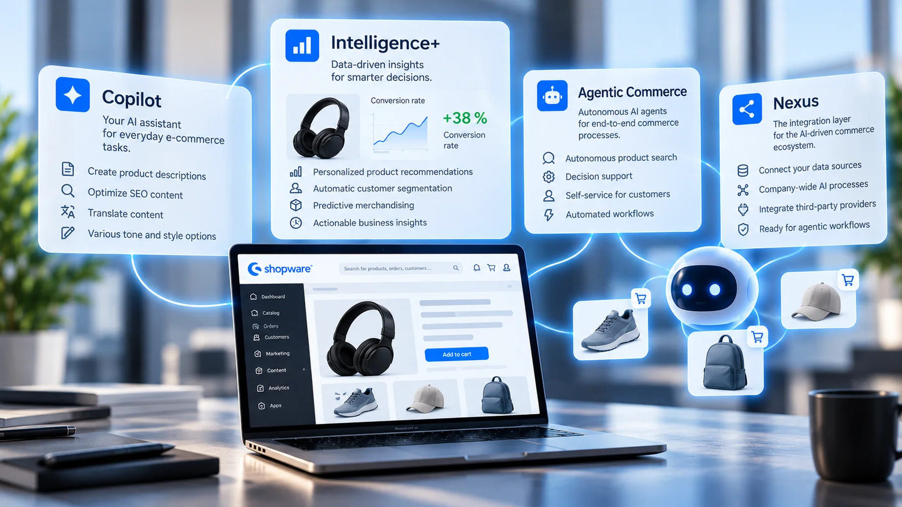 Shopware KI-Commerce in modern office wiht AI