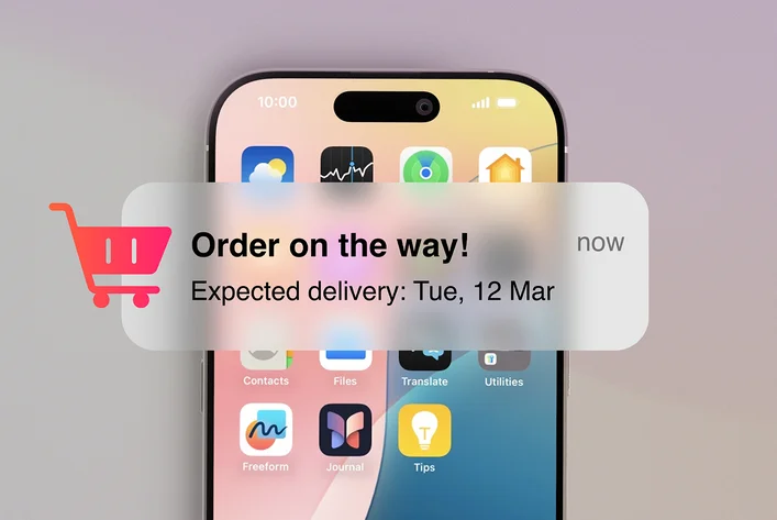 Powiadomienie push w aplikacji mobilnej na smartfonie