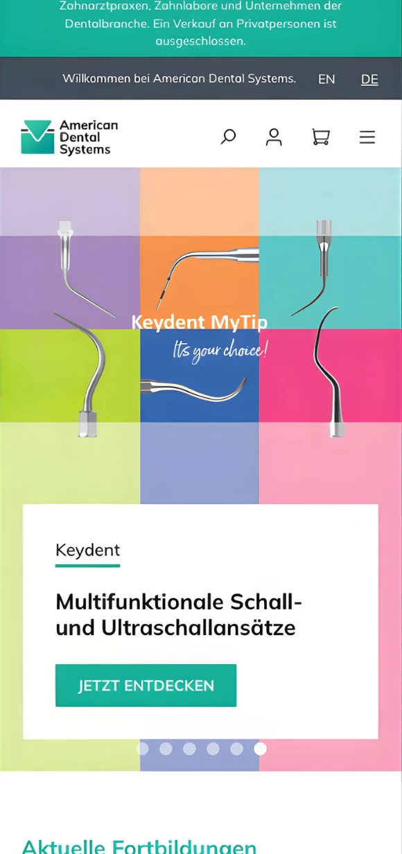 Mobilny interfejs American Dental Systems z profesjonalnym sprzętem dentystycznym i specjalistycznymi narzędziami