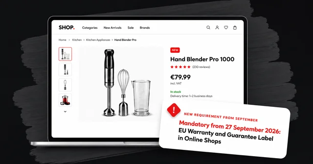 Unijna etykieta rękojmi na karcie produktu w sklepie internetowym