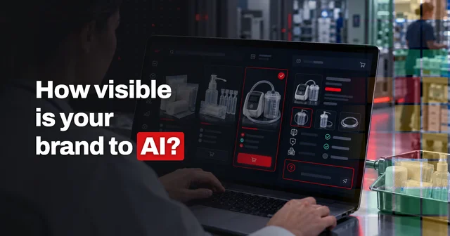 A fragmented shortlist of healthcare suppliers surrounded by AI-generated response bubbles, with several providers left out