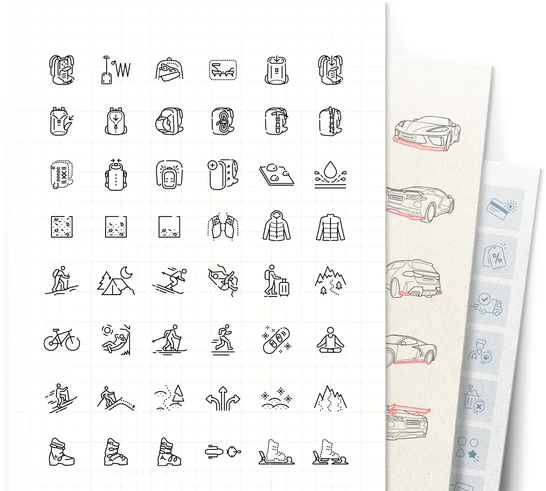 Koncepcja ilustracji z arkuszem szkiców