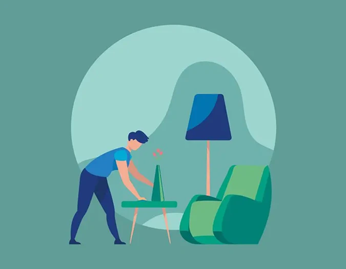 Cyfrowa ilustracja w stylu flat z postacią